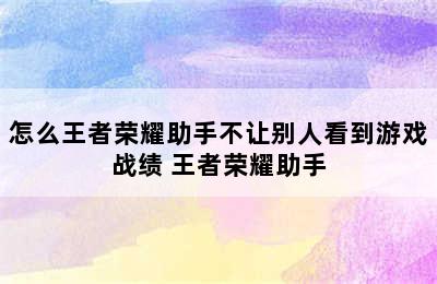 怎么王者荣耀助手不让别人看到游戏战绩 王者荣耀助手